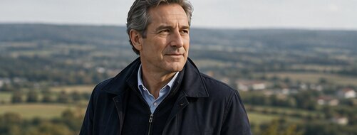 Philippe Paltruire en surplomb d'un paysage rural français