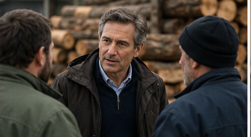 Philippe Paltruire en visite dans une scierie de Corrèze